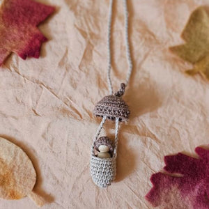 Crocheted acorn dolly necklace