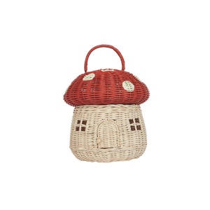 Rattan Mushroom Basket Red