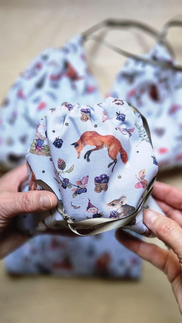 Button & Bean Dollbelge Fabric Bags with Wet Felted Stones - assorted