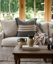 Load image into Gallery viewer, Herringbone Stripe Linen Throw Black Spice