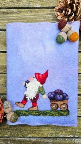 Button & Bean Needlefelted Journal - Gnome with Blueberry Cart