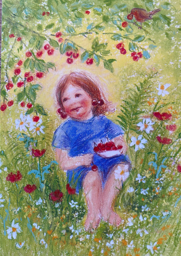 Postcard- Eating Delicious Cherries