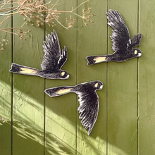 Load image into Gallery viewer, Australian Aviary ~ Wall Decorations ~ Yellow-tailed Black Cockatoos (set of 3)