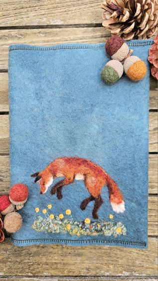 Button & Bean Needlefelted Journal - Jumping Fox