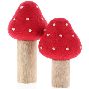 Felt Toadstool with Wood Base