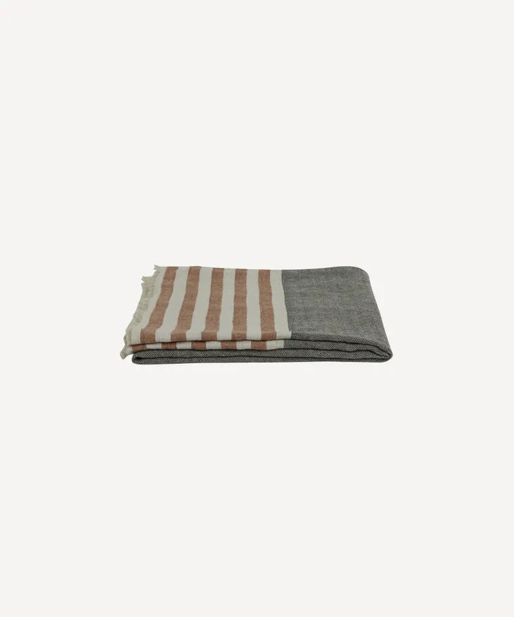 Herringbone Stripe Linen Throw Black Spice