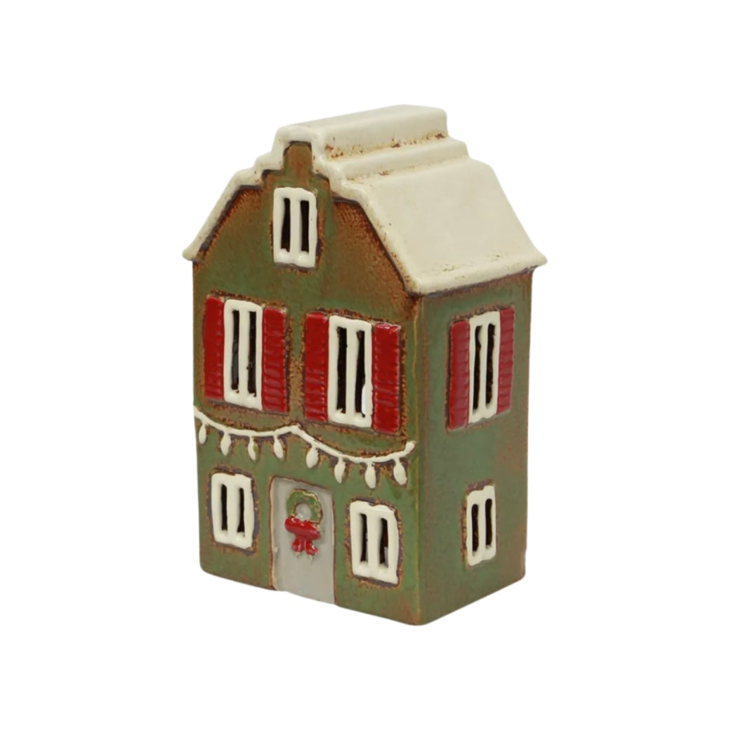 Tealight House Alsace Christmas Green with Shutters