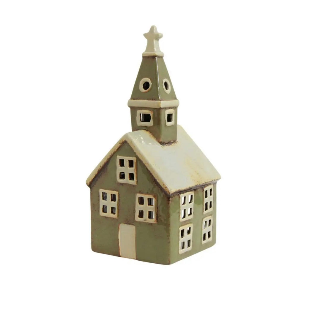 Tealight House Alsace Church - Olive Green