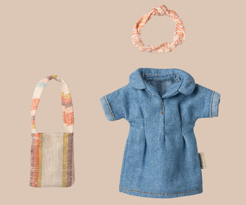 Maileg Denim Dress and Bag Mum Mouse