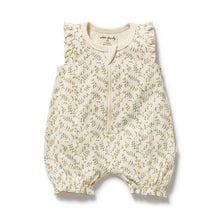 Load image into Gallery viewer, Lemon Leaf Organic Ruffle Zipsuit