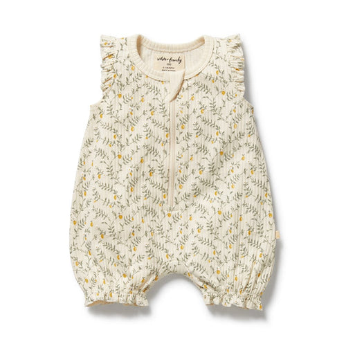 Lemon Leaf Organic Ruffle Zipsuit