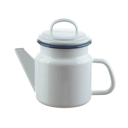 Enamel Tea Pot White and Blue