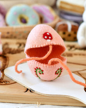 Load image into Gallery viewer, Felt Egg Cover - Peach with mushroom design