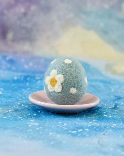 Felt Egg - Duck Egg Blue Floral/Dots