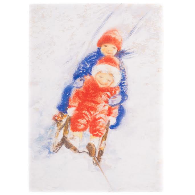 Postcard - Snow Sledding