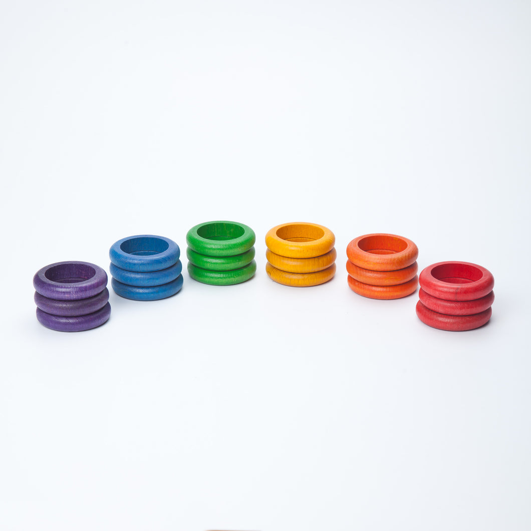 Grapat - 18 Coloured Rings - 6 rainbow colours