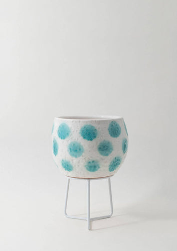 Hand-thrown Boulder Pot Teal Green Spots - Angus and Celeste