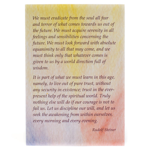 Steiner verse postcard - We must eradicate from the soul all fear