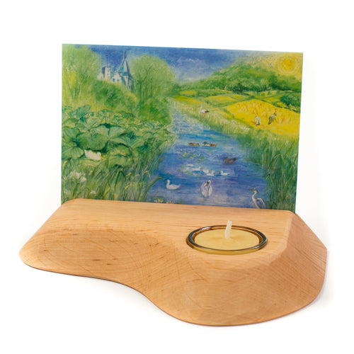 Handcarved postcard holder with tea light