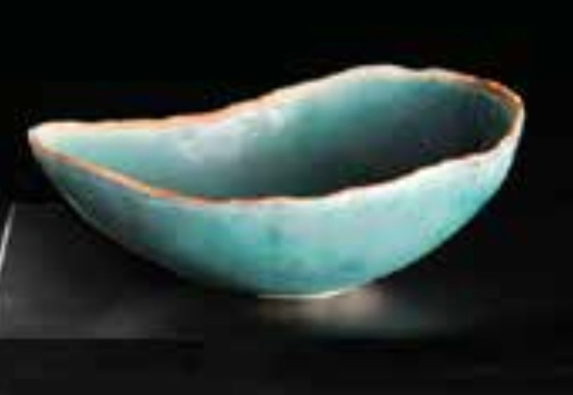 Japanese organic shaped teal bowl (in wooden box)