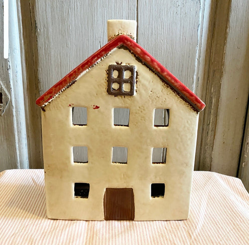 Tea Light House Wide Chalet Red and White