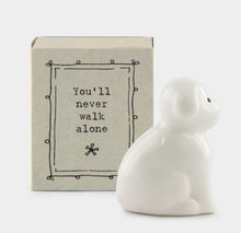 Load image into Gallery viewer, East of India Miniature porcelain dog in tiny matchbox