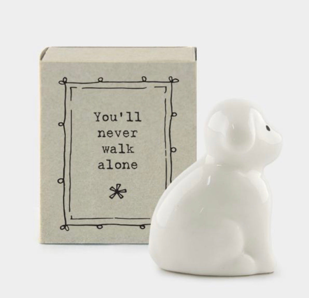East of India Miniature porcelain dog in tiny matchbox