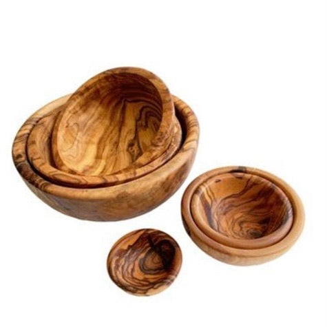Olive wood round nesting bowl set of 6