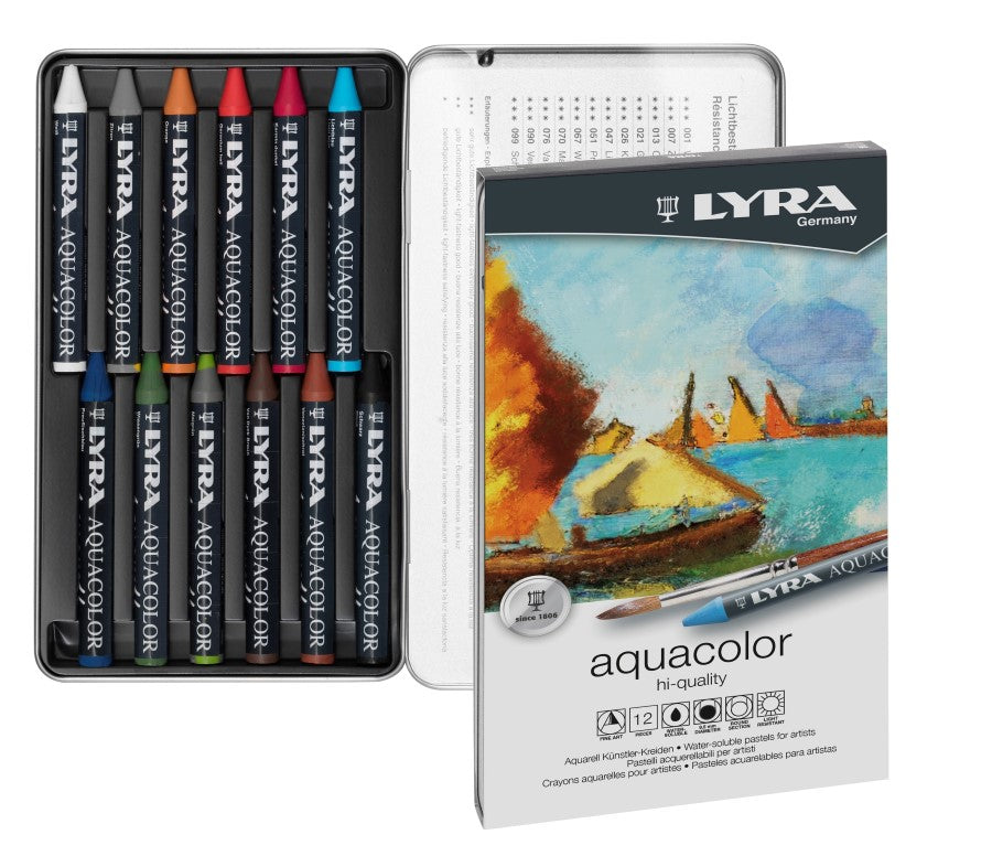 Lyra Aquacolor Watercolour Artist Crayons - 12 Colours in Tin