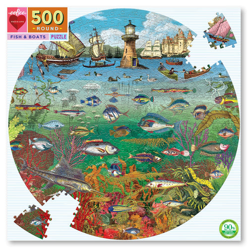 Eeboo Round puzzle - Fish & Boats 500pce