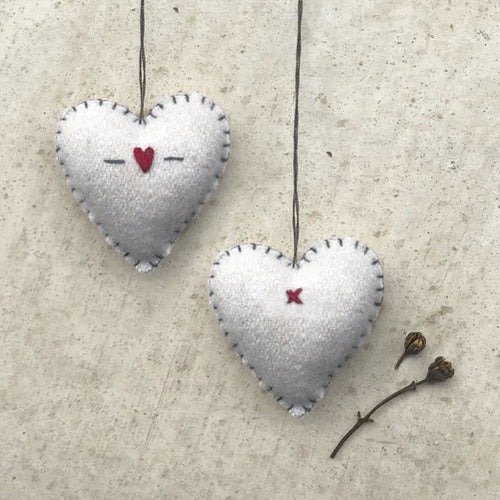 Felt Embroidered Heart - White
