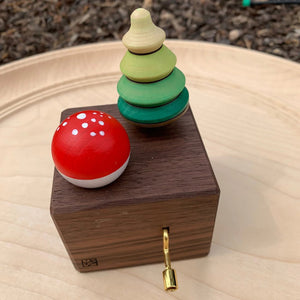 Mader Music Box with Tree & Fly Agaric Spinning Tops