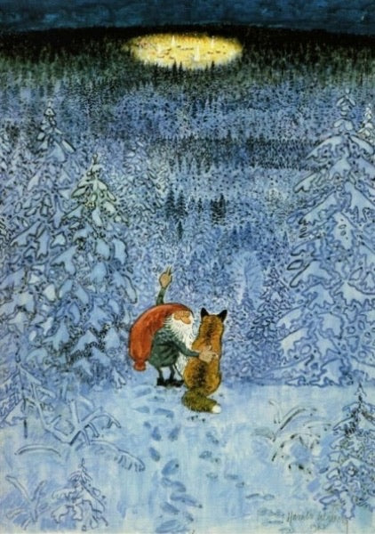 Postcard - Tomten and Fox in the Snow