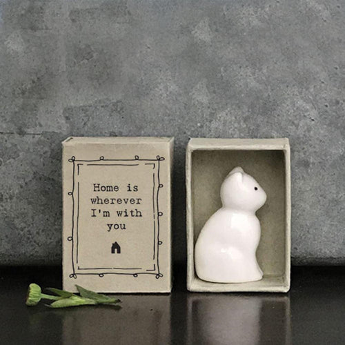 East of India Miniature porcelain cat in tiny matchbox