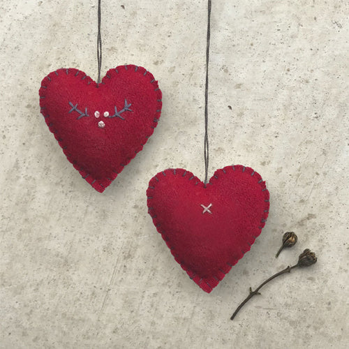 Felt Embroidered Heart - Red