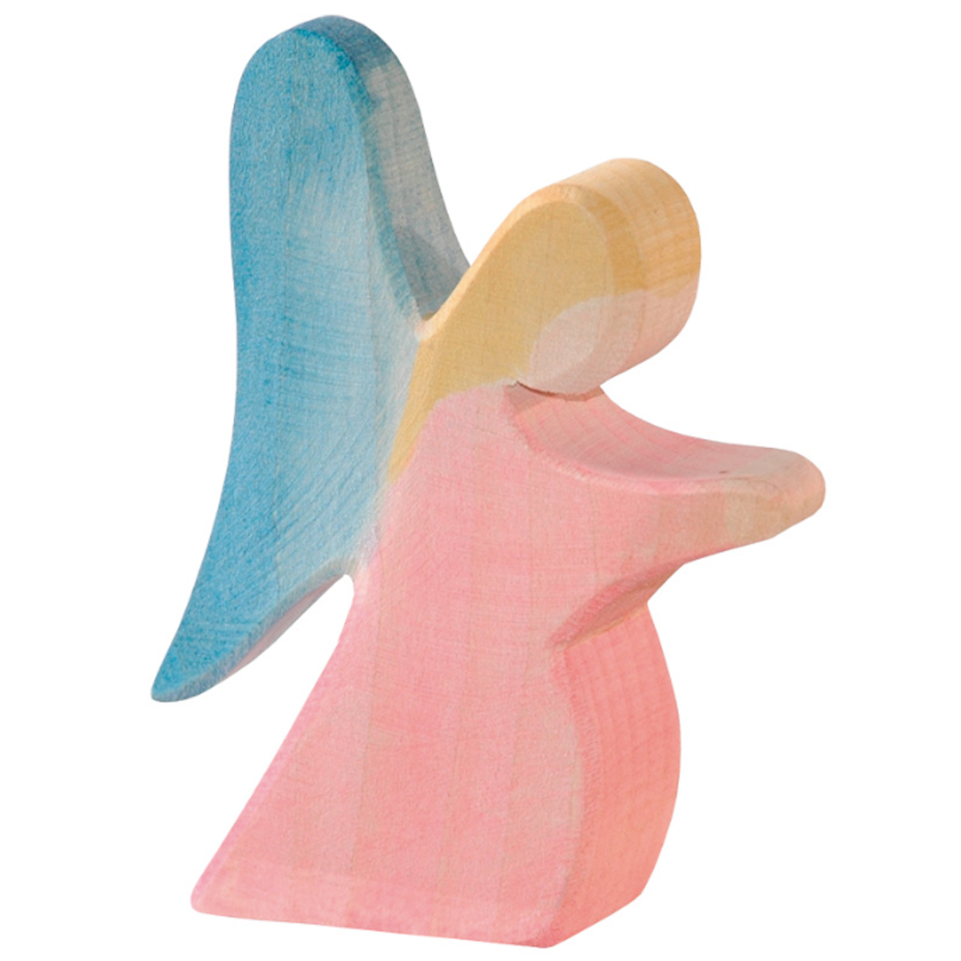 Angel kneeling - pink body, blue wings