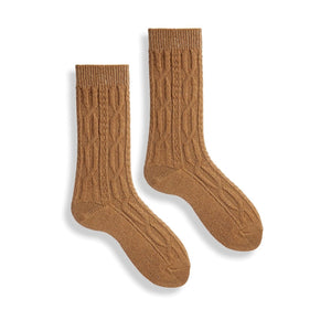 Women's wool cashmere chunky cable crew socks